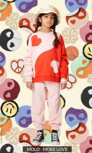 Molo Kids Girls Red Pink Heart Sweatshirt More Love Collection