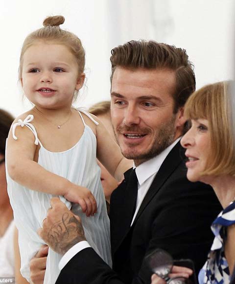 David and Harper Beckham Front Row at New York Fashion Week Summer 2014