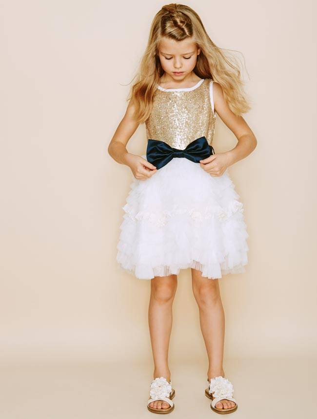 Monnalisa Chic Gold Sequin Tulle Dress
