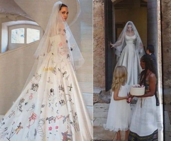 Angelina Jolie Wedding Dress with Children's Illustrations