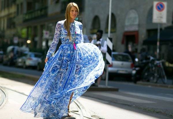 Fashion Editor Anna Dello Russo Wears Dolce & Gabbana Majolica Brocade Dress at Milan Fashion Week