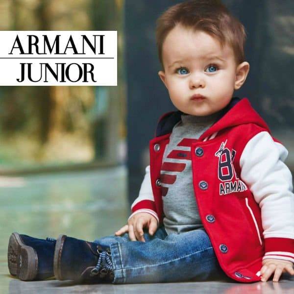Armani Boys Red Ivory Jersey Varsity Jacket
