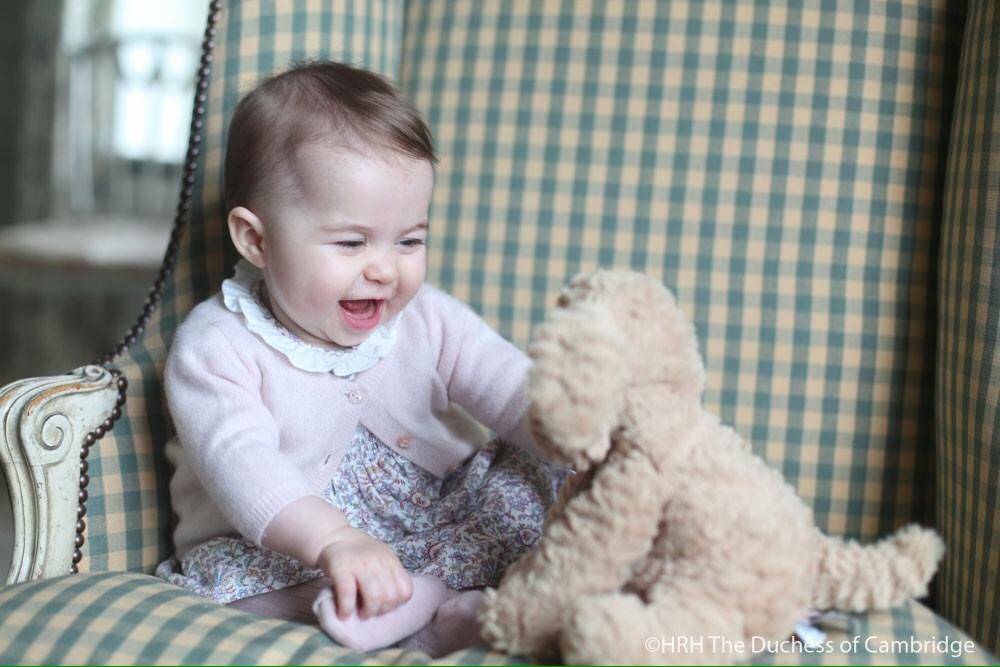Princess Charlotte Plays with Fuddlewuddle Puppy by British company Jellycat