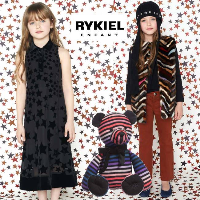 Sonia Rykiel Enfant Girls Striped Fur Jacket & Black Silk Dress