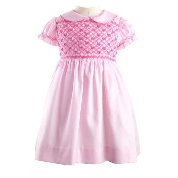 Rachel Riley Bow Smocked Pink Baby Dress