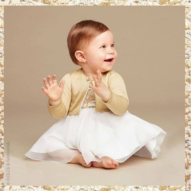 Dolce Gabbana Baby Girl Gold Brocade Silk Dress