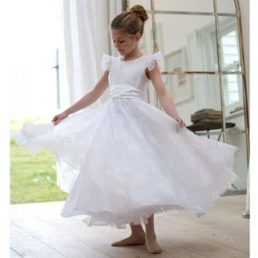 NICKI MACFARLANE Ivory Silk & Lace 'Grace' Ballerina Length Dress