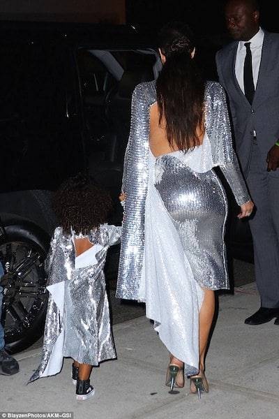 kim kardashian and north west matching silver sequin Vetements dresses back