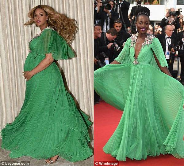 Beyonce & Lupita Nyongo Wear Gucci Green Silk Dress