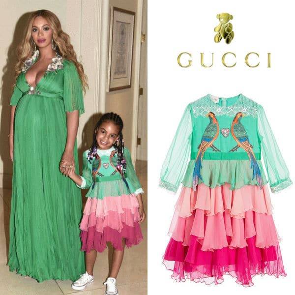 Beyoncé & Blue Ivy’s Gucci Green Dress at Beauty & The Beast