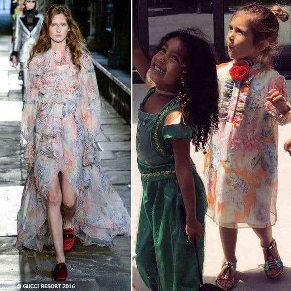 Penelope Disick Mini Me Gucci Hydrangea Print Silk Dress Easter 2017