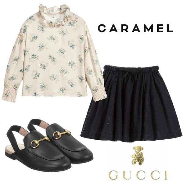 Harper Beckham Wears Caramel Outfit Gucci Shoes