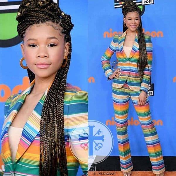 Storm Reid 2018 Nickelodeon Kids’ Choice Awards Moschino Colorful Striped Suit 