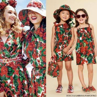 Dolce & Gabbana Girls Mini Me Ivory & Red Cotton Geranium Portofino Dress
