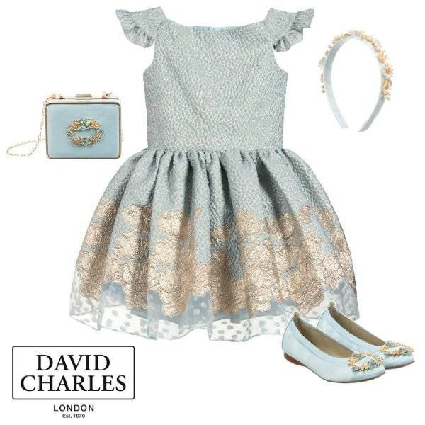 David Charles Girls Blue Brocade Party Dress Shoes Purse