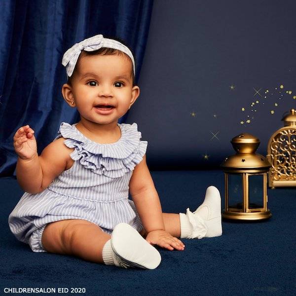 Ralph Lauren Baby Girls Blue Cotton Shortie - Childrensalon Eid 2020