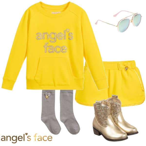 Angels Face Girls Yellow Logo Sweatshirt Shorts Spring 2020