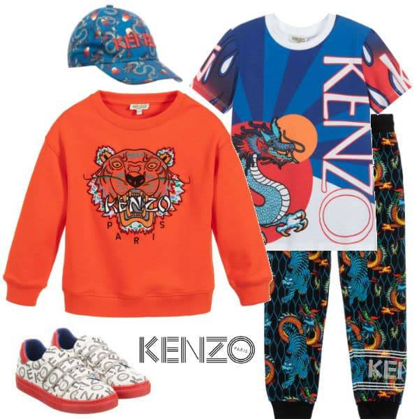 Kenzo Kids Boys Orange Tiger Sweatshirt Black Dragon Print Joggers Spring 2020