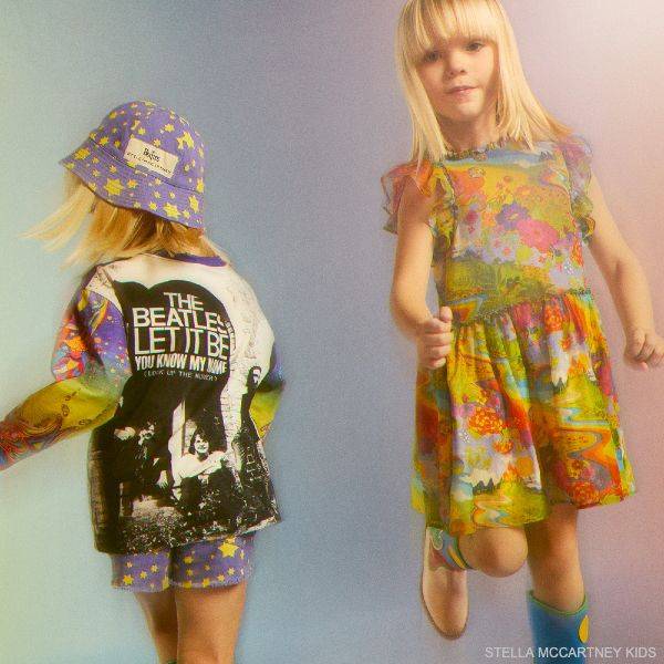 Stella McCartney Kids Girls Beatles Colorful Get Back Silk Party Dress