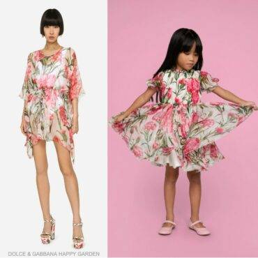 Dolce Gabbana Girls Mini Me EID Pink Carnation Silk Party Dress