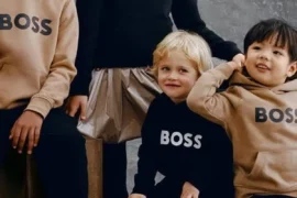 Boss Kids Girls Boys Beige Black Hoodie Sweatshirt
