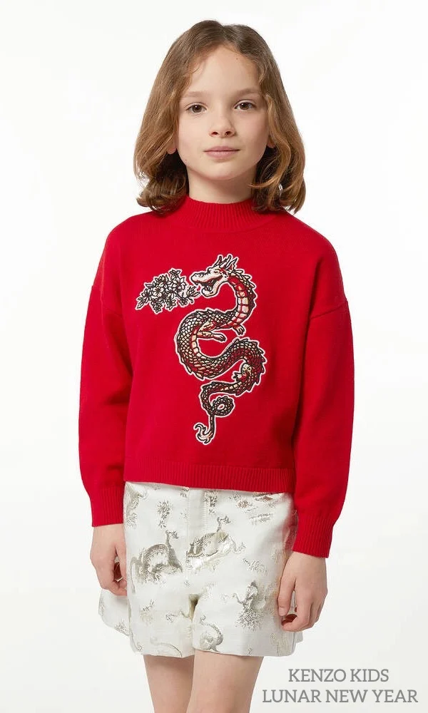 Kenzo Kids Girls Red Lunar New Year Dragon Sweater